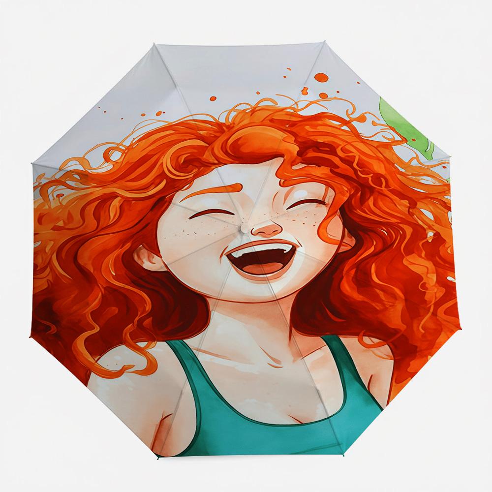 Disney Princess and the Frog Tiana Green Watercolor Art Print Automatic Folding Umbrella, Windproof Waterproof Travel Umbrella f