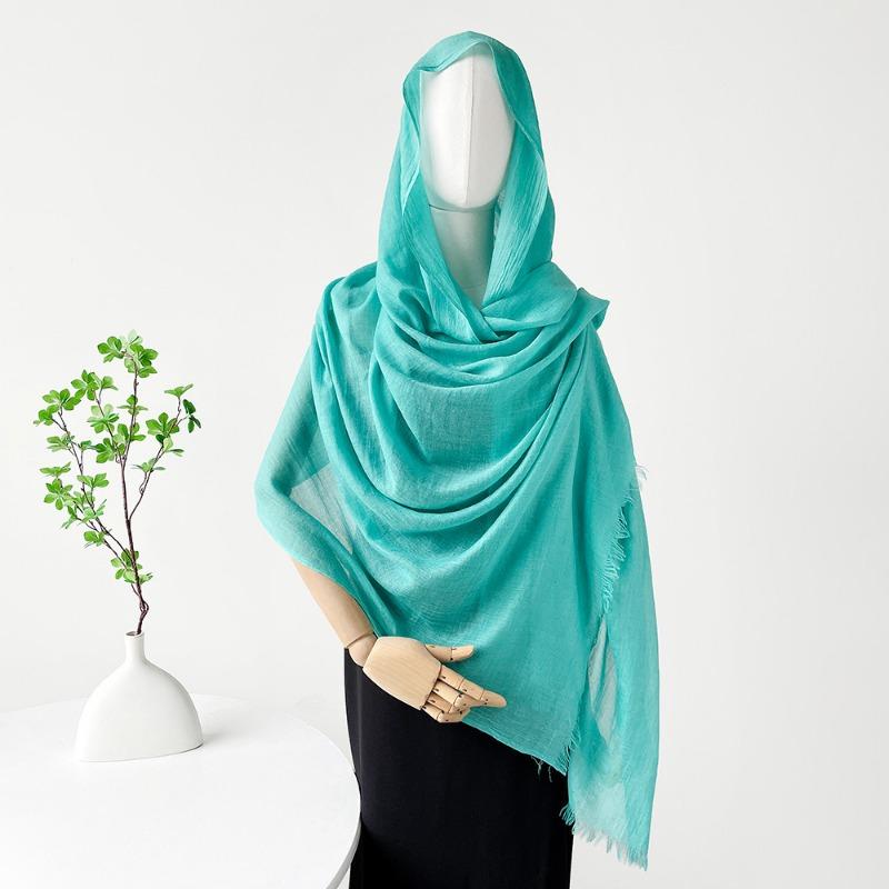 Summer Versatile Cotton and Linen Scarf Shawl Lengthened Solid Color Yarn Shawl Sunscreen Shawl Simple Scarf Silk Scarf Women