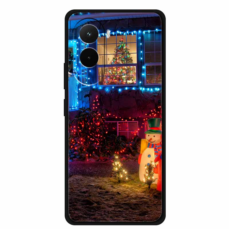 Christmas Phone Case For Poco M7 4G Case Christmas Tree Black Silicone Bumper For Xiaomi Poco M7 4G Cover PocoM7 Cartoon Coque