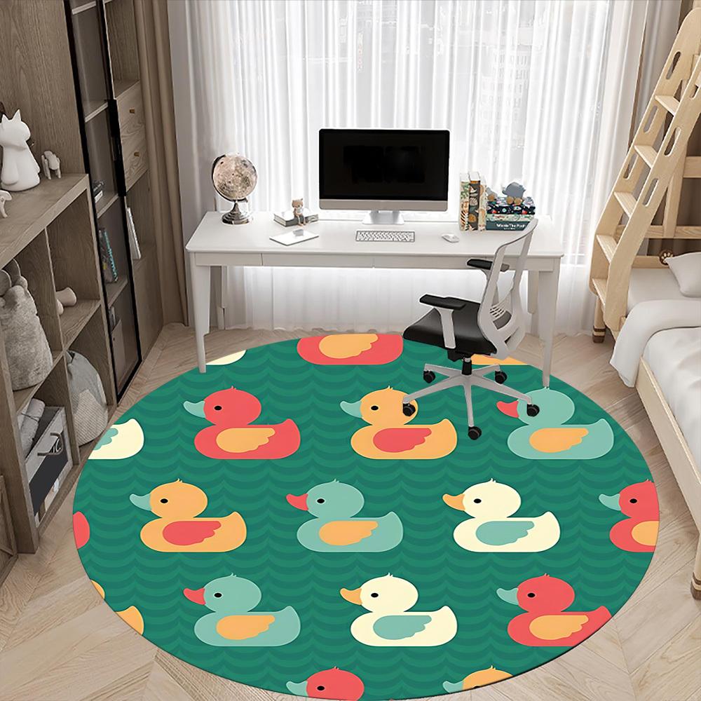 1pc Duck Pattern Office Round Rug, Carpet for Office, Gaming, Lightweight Round Floor Mat Yy260208061