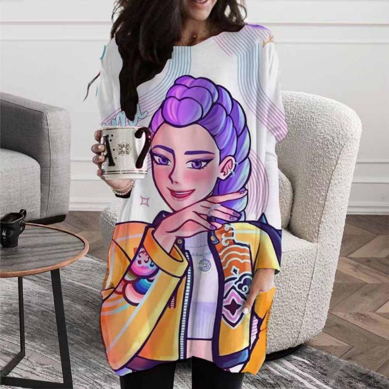 

K-Pop Охотник на демонов Одежда Футболка с длинным рукавом Женская Huntrix Карманная футболка Весна и Осень Мода Улица XL