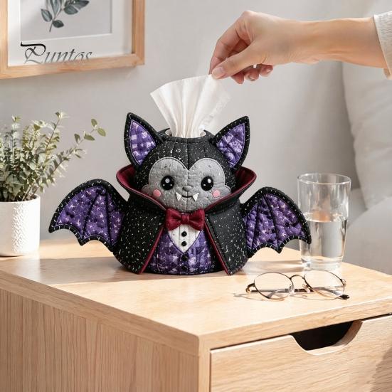 Kreatives Halloween-Geschenk für sie Taschentuchbox DIY Nähset, Thema, Patchwork-Stoffhandwerk Vampir Fledermaus Set, Handarbeit Gesteppte Hülle, Zuhause Und