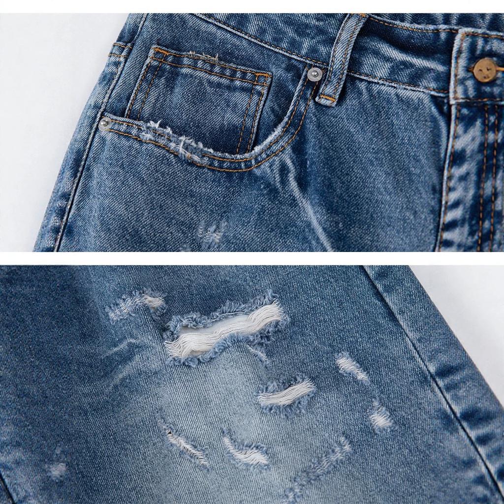 American retro washed old lightning pattern jeans loose trend design feeling wide legs mopping long pants