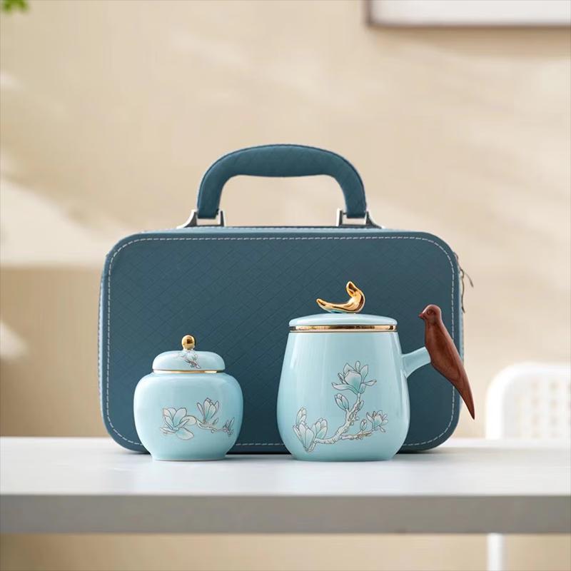 Elegant Ceramic Tea Separation Brewing Set with Caddy