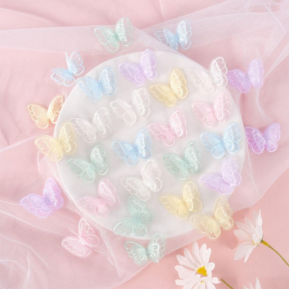 20Pcs 3D Butterfly Appliques Translucent Simulation Mesh Butterfly Patch Garment Design Materials