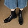 Krazing Pot Microfiber Winter Square Toe Modern Size 33 Boots Size 43 Metal Rivets Med Heels Zipper Women Ankle Boots