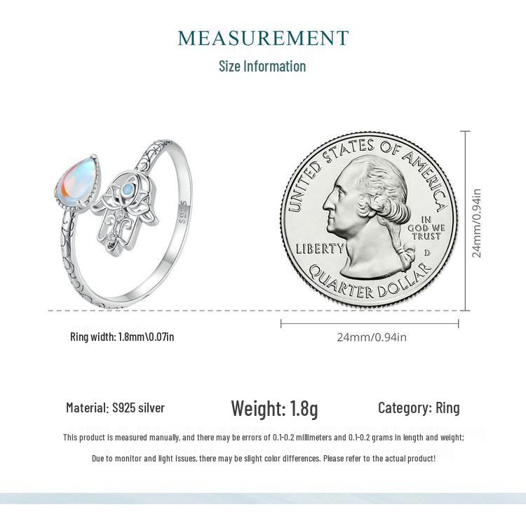 Avle Original Lucky Hand Ring - S925 Sterling Silver Platinum-Plated Open Ring Jewelry for Women