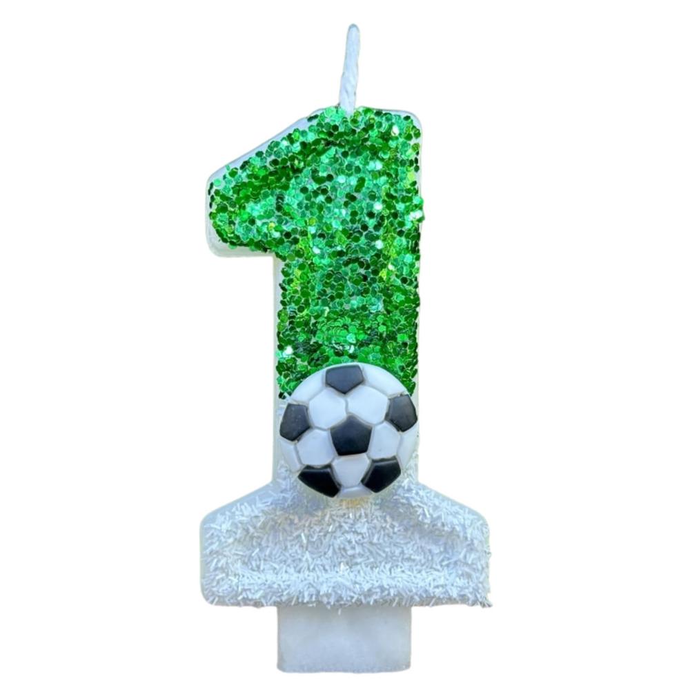 Football Children's Birthday Candles 0-9 Number Green Sparkles Birthday Soccer Ball Candle For Boy Party Soccer Fans Party Decor