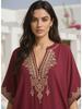 Womens Boho Embroidered V Neck Kaftan Dress Loose Fit Elegant Loungewear Beach Cover Up for Summer Resort Wear Q1545-23001
