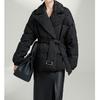 Flower dark pattern high-end goose down jacket, waist white goose down short Pinghu down jacket women's high-end women's clothing black