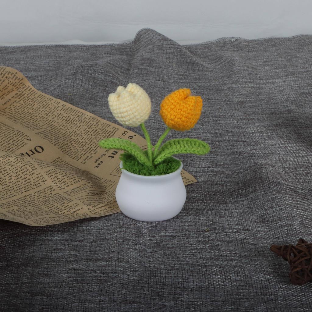 Hand-woven Tulip Flower Pot, Realistic Simulation Flower Design, Perfect Gift for Girlfriend, Relatives, Friends, Bright Colorful Home and Party