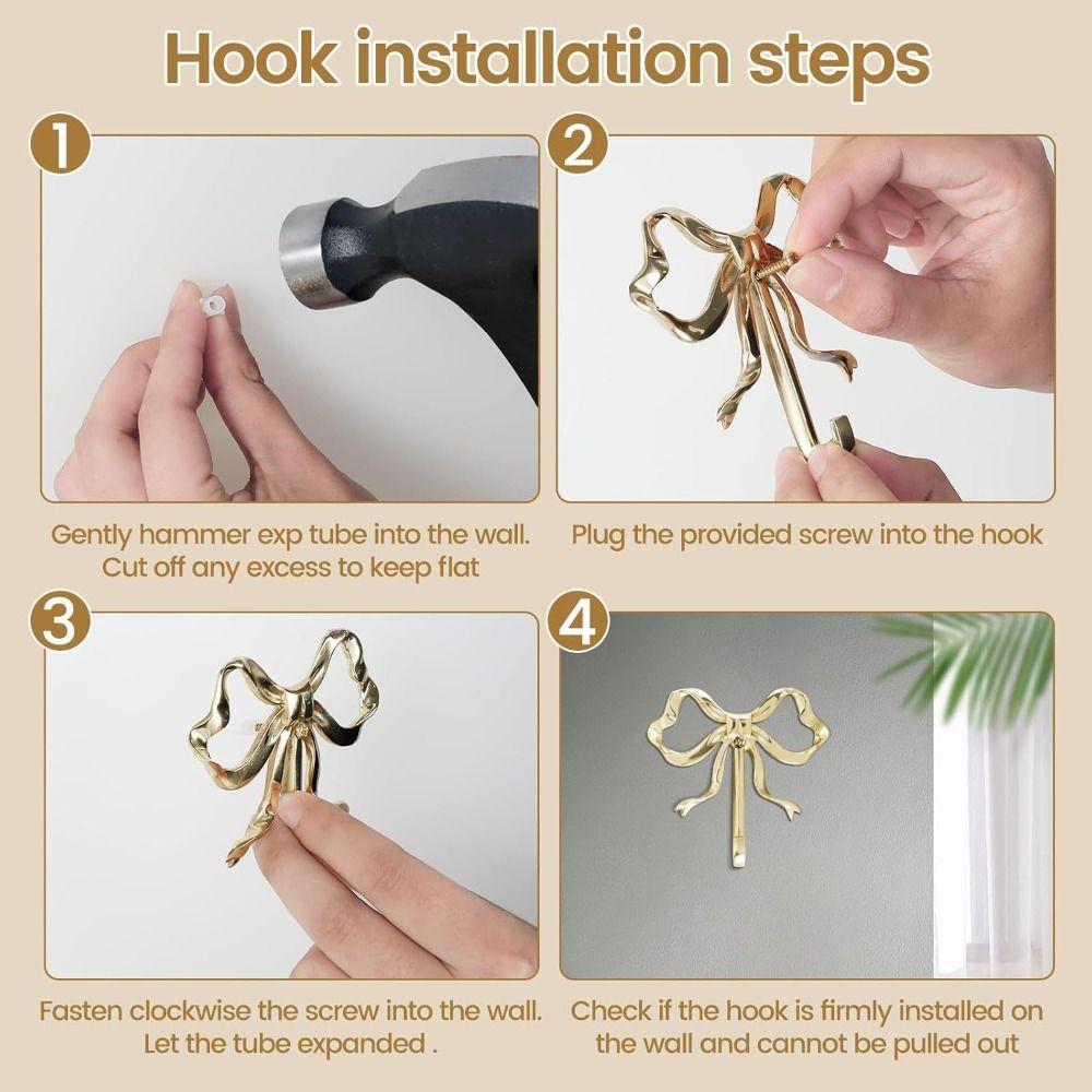 Vintage Nordic Style Bow Knot Wall Hook Single Hook Functional Wall Mounted Hook Alloy Heavy Duty Antique Gold Hook Office