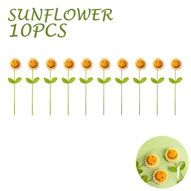 1-10Pcs Knitting Flower Sunflower Home Decoration Knitted Rose Bouquet Teacher's Day Mother's Day Birthday Gift Handmade Bouquet