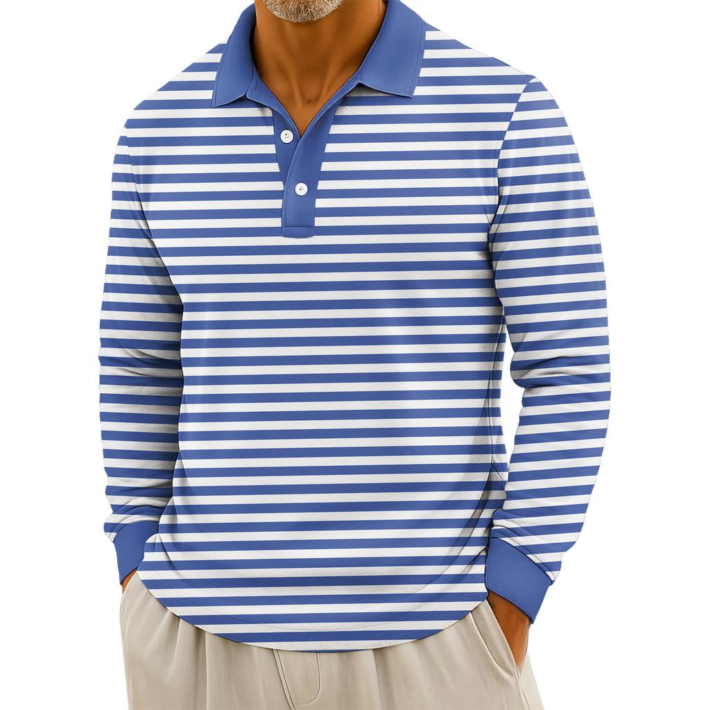 Men's Casual Striped Print Button-Up Long-Sleeve Tops