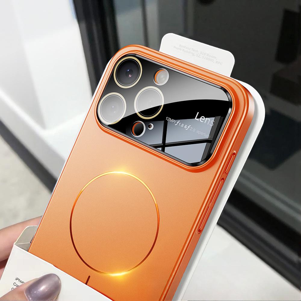 Applicable To IPhone16promax Thin Circle High-light Magnetic Phone Case Large Window PC Metal Paint Apple 15 Sheath
