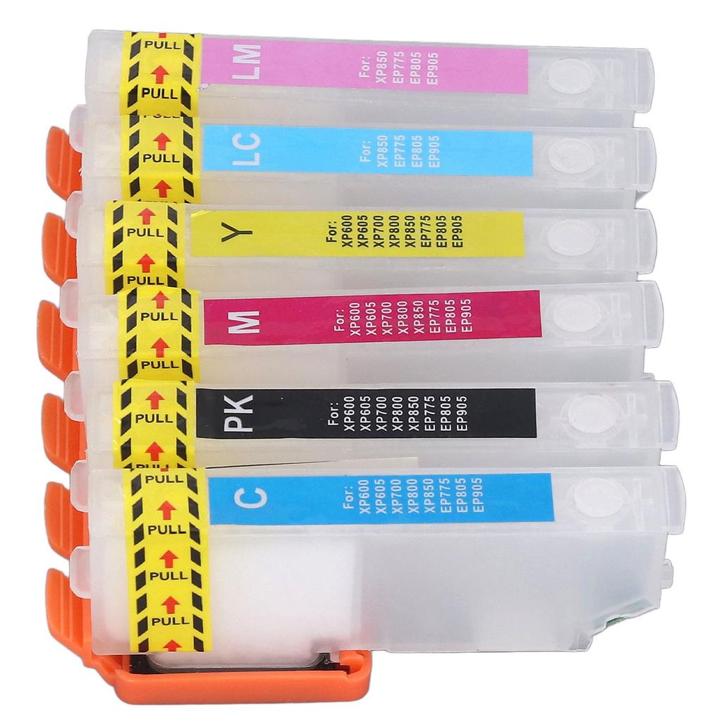 6 Pcs Ink Cartridge Reusable Black Cyan Magenta Yellow Light Cyan Light Magenta Printer Refill Ink Cartridge
