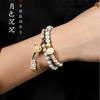 Authentic Chinese-style Fresh and Elegant Double-ring Star-moon Bodhi and Shoushan Stone Cat Paw Bracelet, Trendy Chinese-style Hand Chain