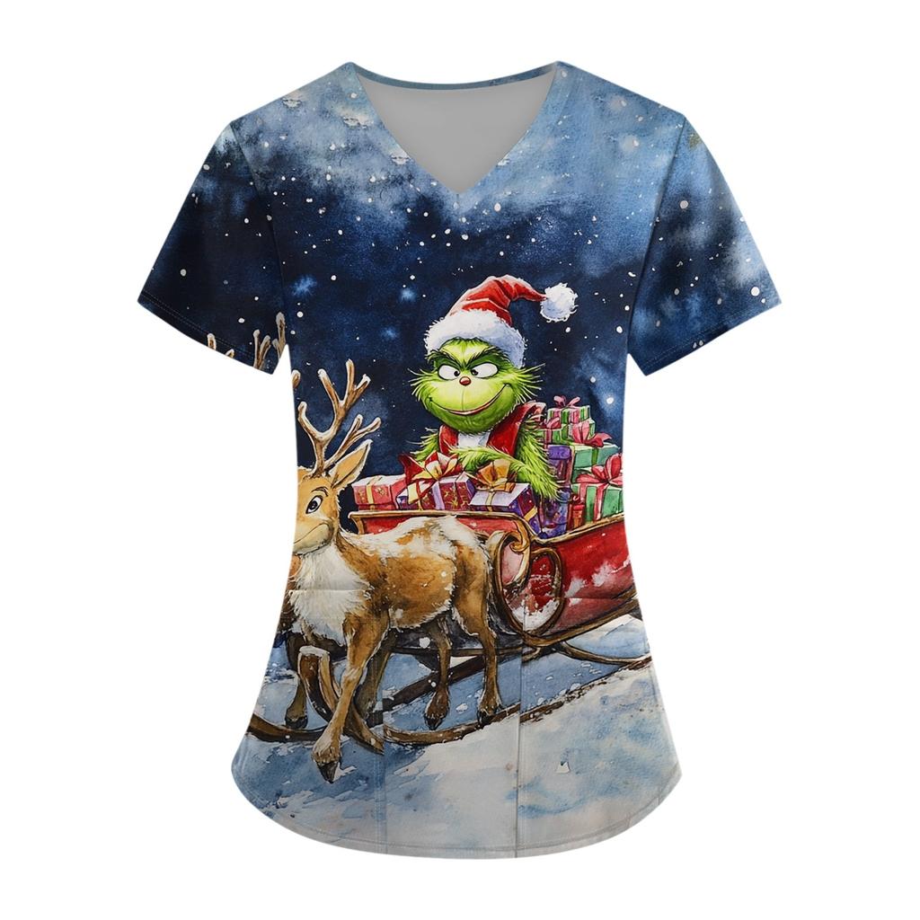 Женский топ с карманом и коротким рукавом с крестом и V-образным вырезом