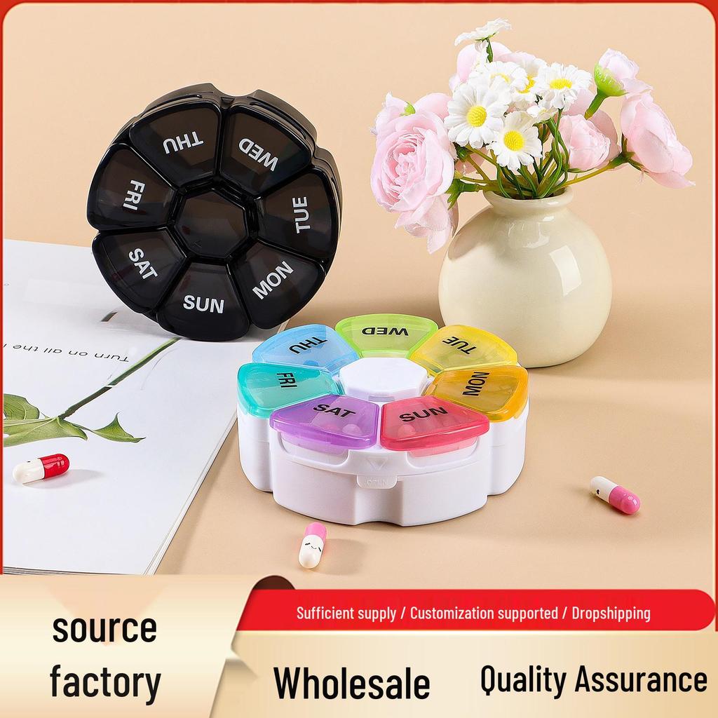 Seven-Color Petals 7-Day, 8-Grid, Moisture-Proof Medicine Box for Pills and Supplements