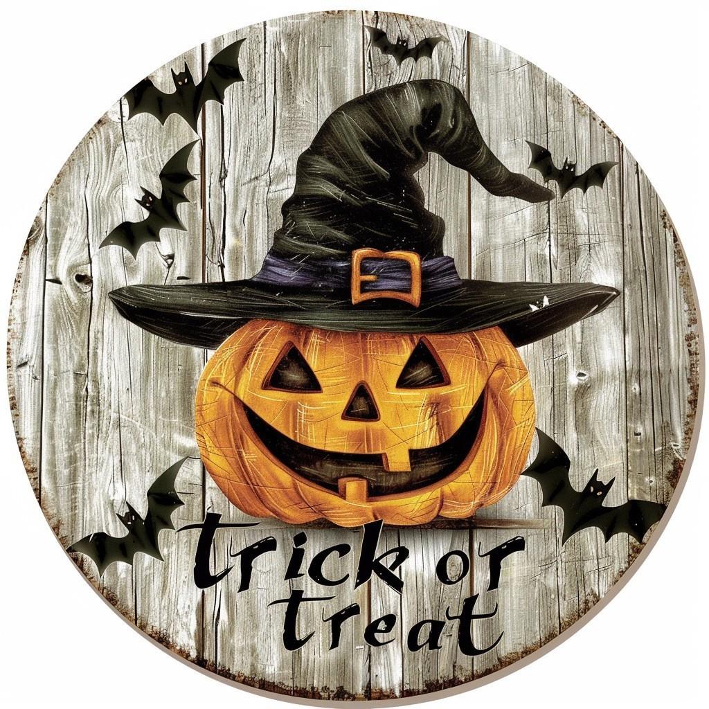 Wooden Halloween Pumpkin Trick Or Treat Decoration Haunted House Door Hangings