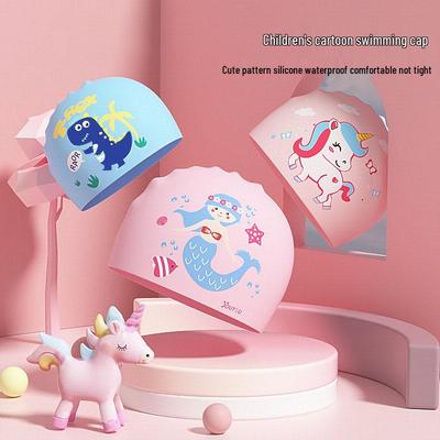 Dinosaur Kids' Waterproof Silicone Swim Cap – Comfortable Fit, Ear & Hair Protection, Cute Cartoon Design for Boys & Girls