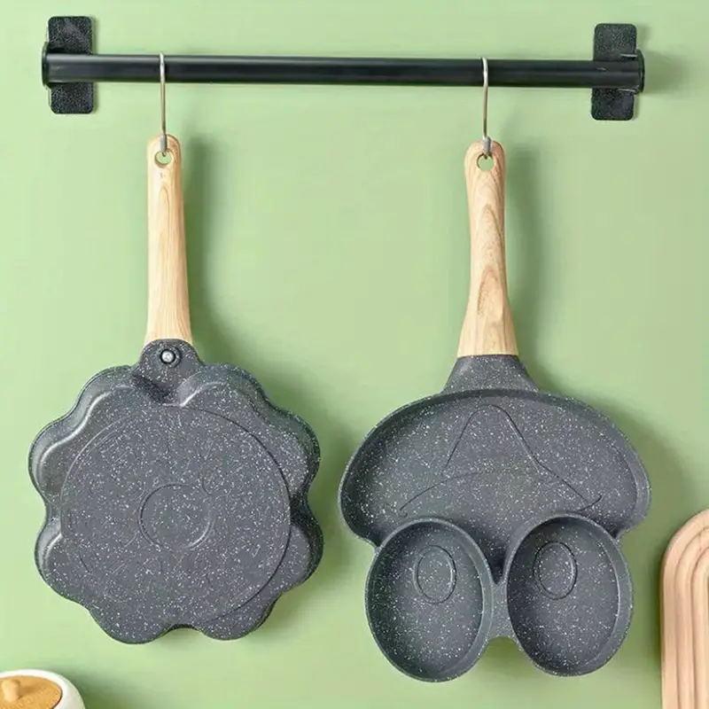 Home Frying Pan, Flat Bottomed Non Stick Pan, Wood Grain Handle, Breakfast Pan, Flat Bottomed Pan