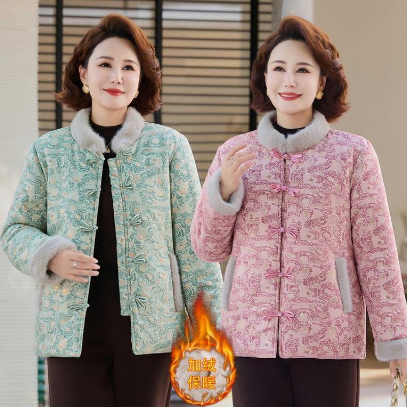 Autumn and winter velvet cotton-padded jacket, new thermal top, mother cotton-padded jacket