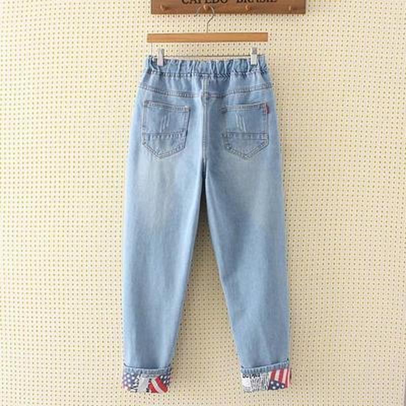 Ženy jaro a podzim velké velikosti s vysokým pasem ležérní kalhoty s volným otvorem džíny džínové zkrácené kalhoty