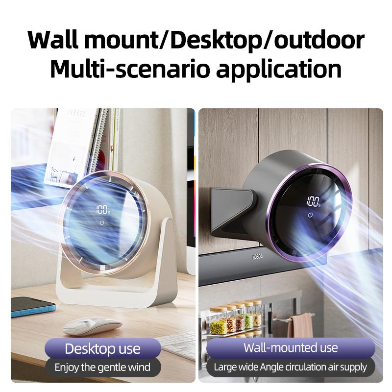 Wireless Wall Fan Portable Air Circulator Fan Rechargeable Wall Mounted Toilet Fan 2000mAh Silent Cordless Desk Air Circulator