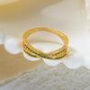 Simple Cross Twisted Brass Inlaid Green CZ Zircon Rings For Women Men Trendy Geometric Line Finger Ring Wedding Casual Jewelry