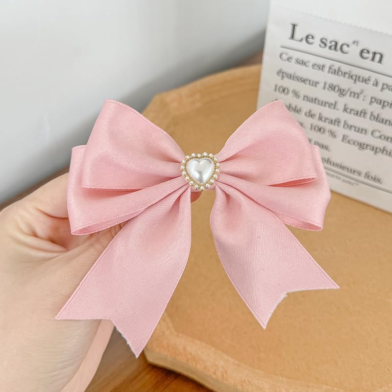 Heart-shaped pearl ribbon clip, pink [product]