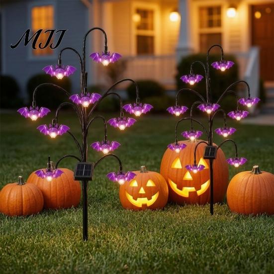 Garden Gifts for Halloween Solar Tree Stump Light, Powered Stake Twinkling Light Black Cat Porch Accents with Ghost Pumpkin Ornaments, Vintage Glowing