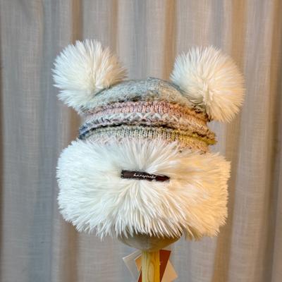 Süßer Bärenohren Plüsch Wollhut für Damen im Herbst und Winter Verdickt Kälteschutz Warm und Vielseitig Bequemer Strickhut