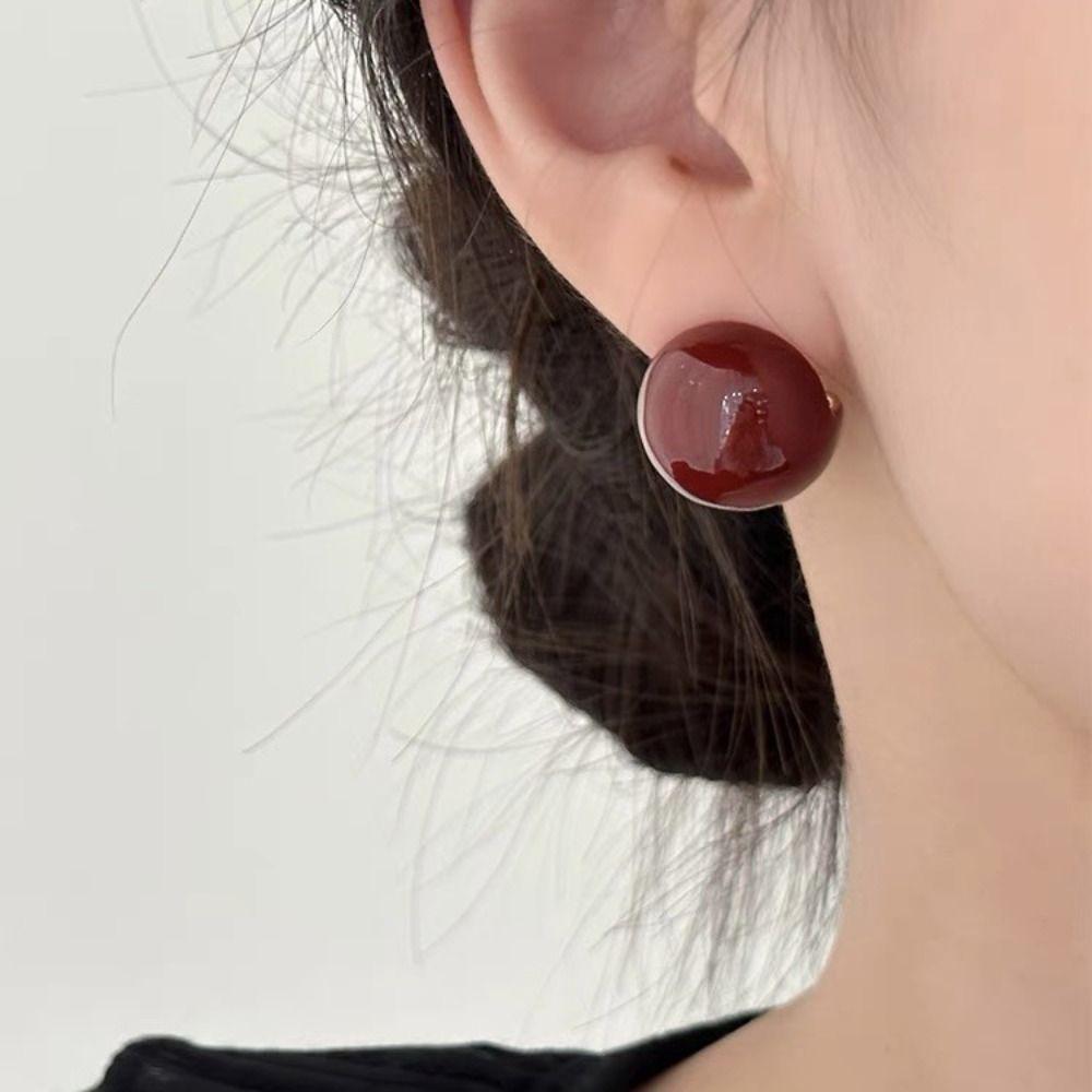 

Dripping Oil Enamel Peas Earring French Style Round Bead Earring Vintage Stud Earrings Party белый