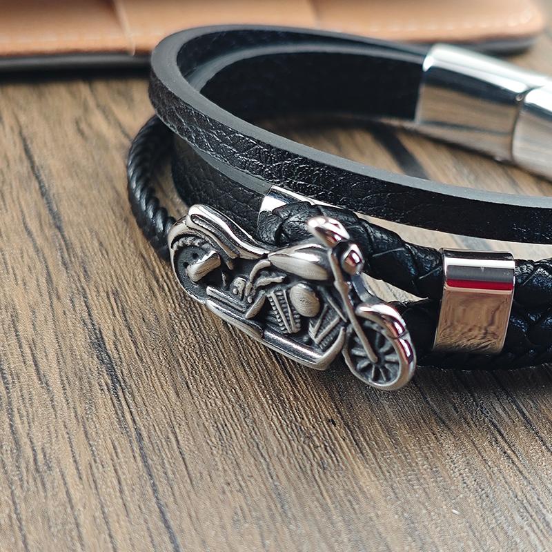 Accessori Moto Braccialetto Classico in Pelle Uomo Moda Chiusura Acciaio Inossidabile per Ragazzi di Bell'Aspetto Regalo Gioiello di Compleanno
