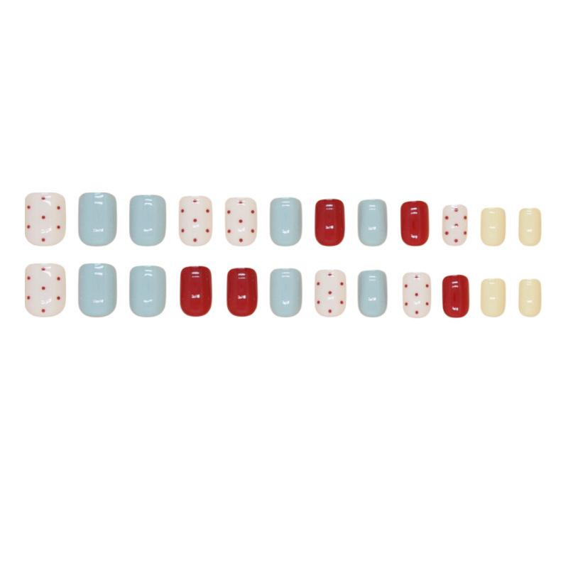 24 Stück Trage-Nagelpads Niedliche Tupfen Abnehmbare Kurze Quadratische Nagelpads Retro Nagelaufkleber Verspielte Falsche Nagelpads