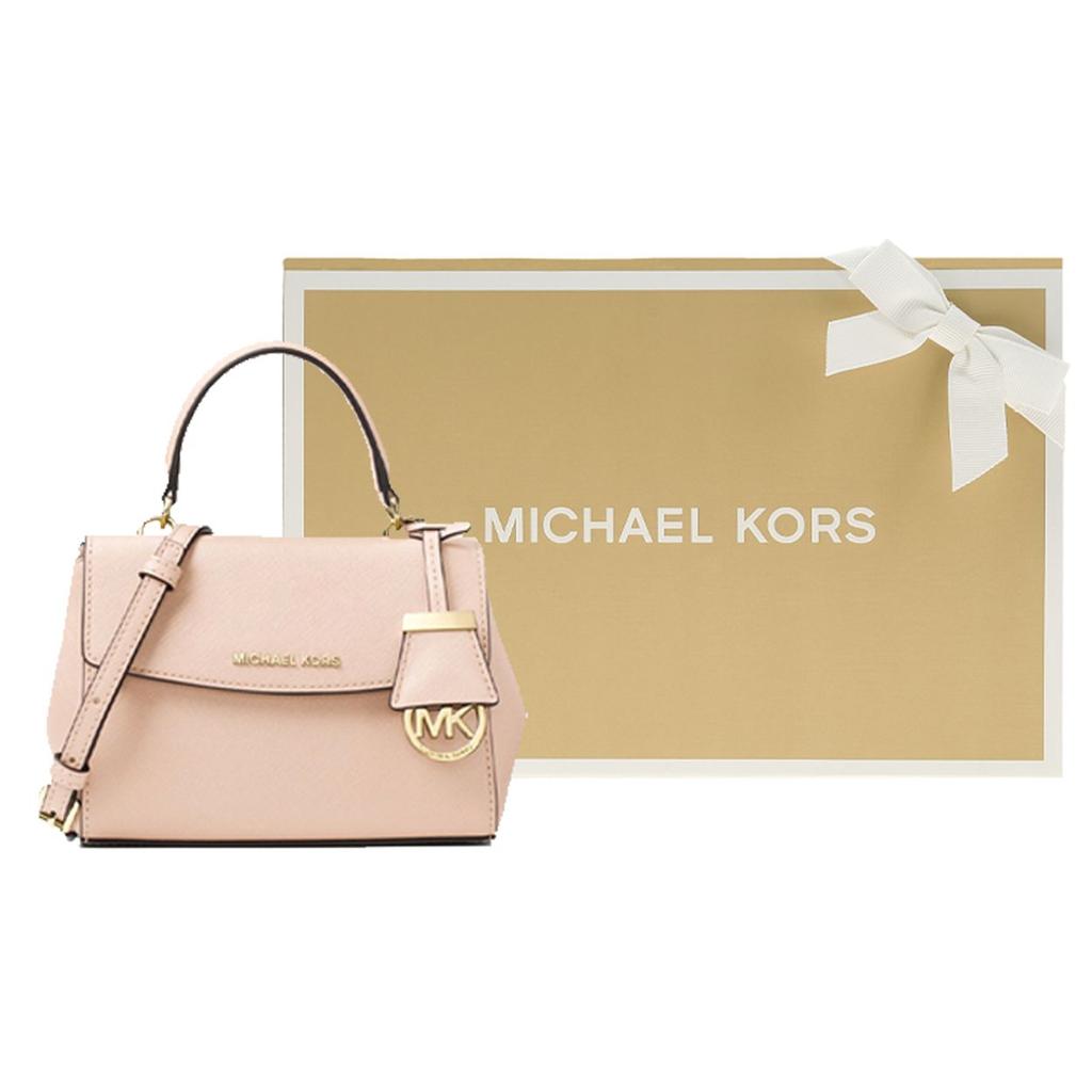 Michael Kors Mk Ava Vintage Couleur Unie Rabat Polyvalent Sac à Main en Cuir avec Pendentif Logo pour Trajet Quotidien Sac Bandoulière Mini 32F5GAVC1L-SOFT-PINK