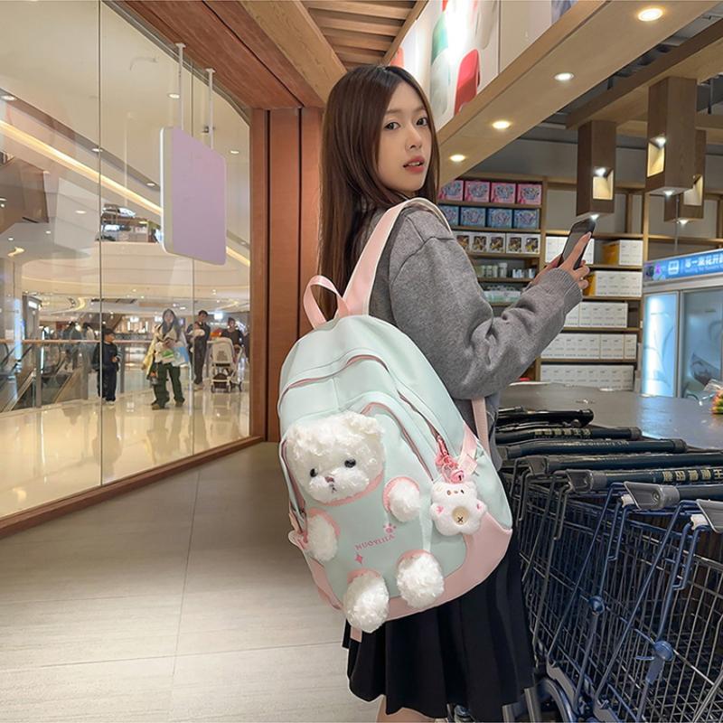 Trendy Teenager Girl Cute Bear Schoolbag High Value Junior High School Student Pupil Backpack Waterproof Nylon Book Bag Children Holiday Surprise Gift