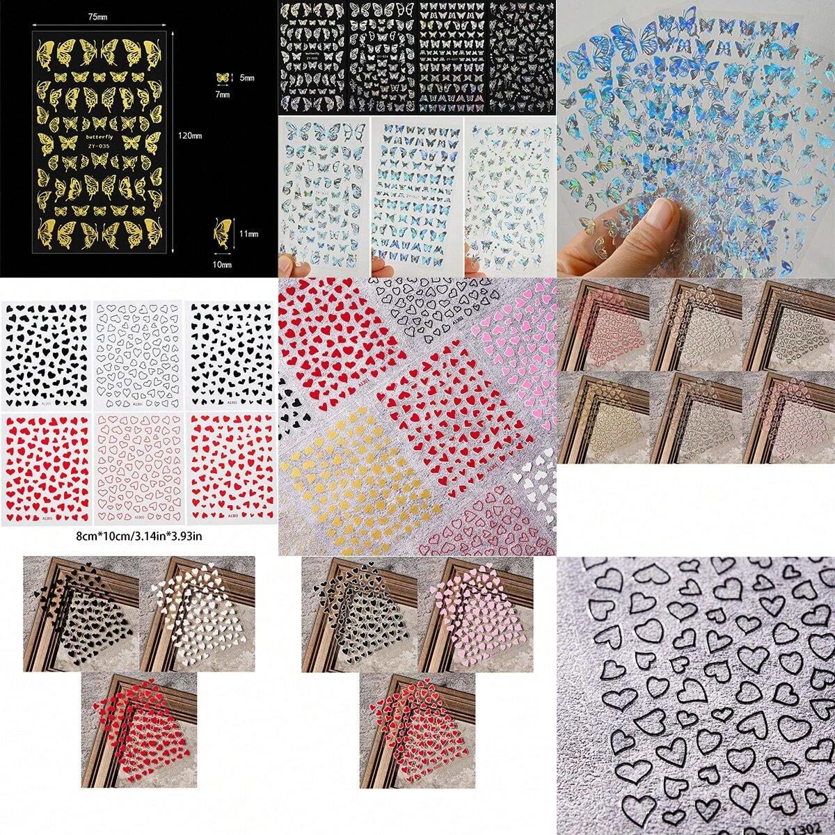 Non-Toxic 10Pcs Mix Random Design Nail Stickers Set Elegant French Tip  Geometric Designs Nail Art Decals Nails Gel Polish Alternative
