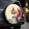 1pc, Cute Cartoon Red Squirrel Holding Acorn Retro Hand-Drawn Style Car Tire Cover, Animal Illustration Pattern Decorative Protective Cover, Wear-Resi