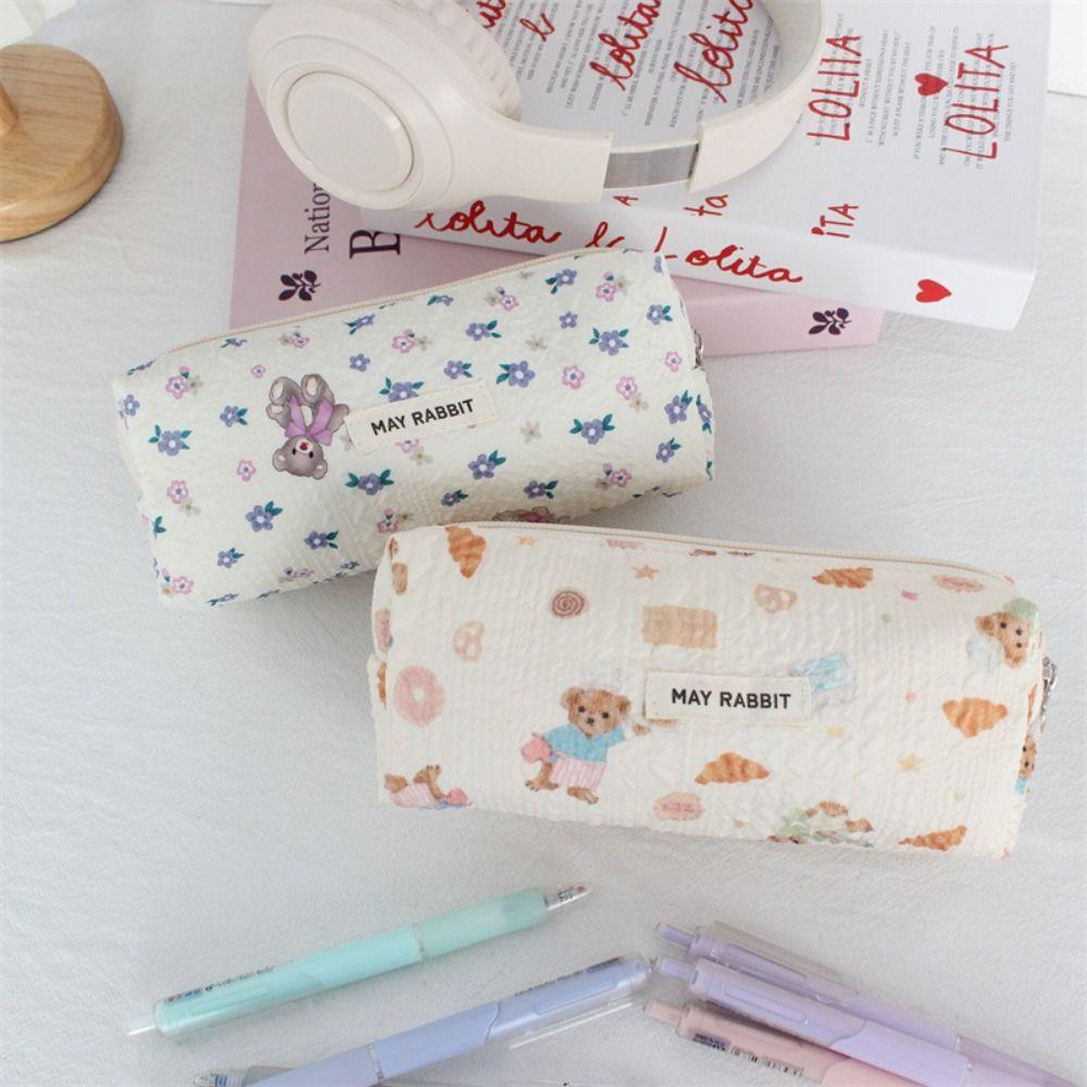 INS Bow Print Pencil Case Large Capacity Student Stationery Storage Bags Back to School Gifts
