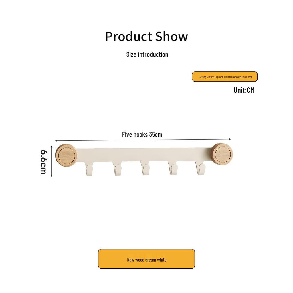 High-Grade No-Drill Adhesive Solid Wood Door Hook Rack for Bathroom and Entryway