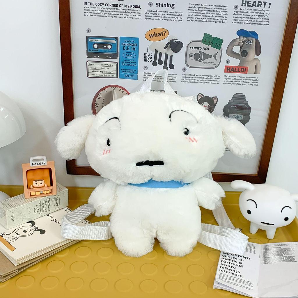 Crayon Shin-chan Shiro Embroidered Plush Backpack - Cute Anime Double Shoulder Bag