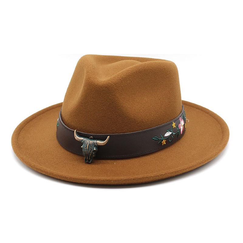 Thickened Dragon And Phoenix Cowboy Hat, Crimped Top Hat, Bull'S Head, Hidden Felt Hat, Big Brim, Horseback Riding Gentleman'S Hat, Felt Hat