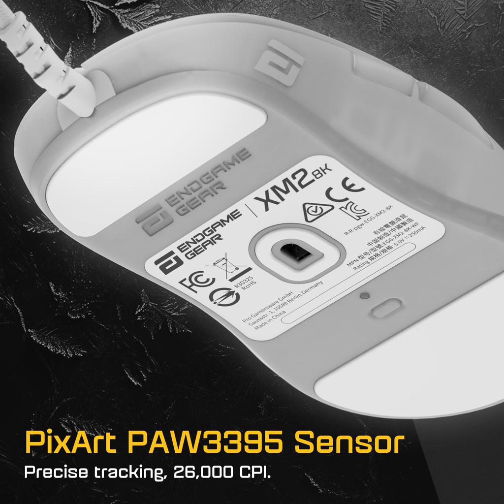 Endgame Gear XM2 8K Gaming 8000Hz Polling Kailh GX PixArt PAW3395 White Frost Mouse, Rate, Switches, Sensor, 52g,