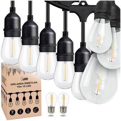 Garden Light Garland 15m X 15 E27 Bulbs Waterproof Ip65 All Year Round