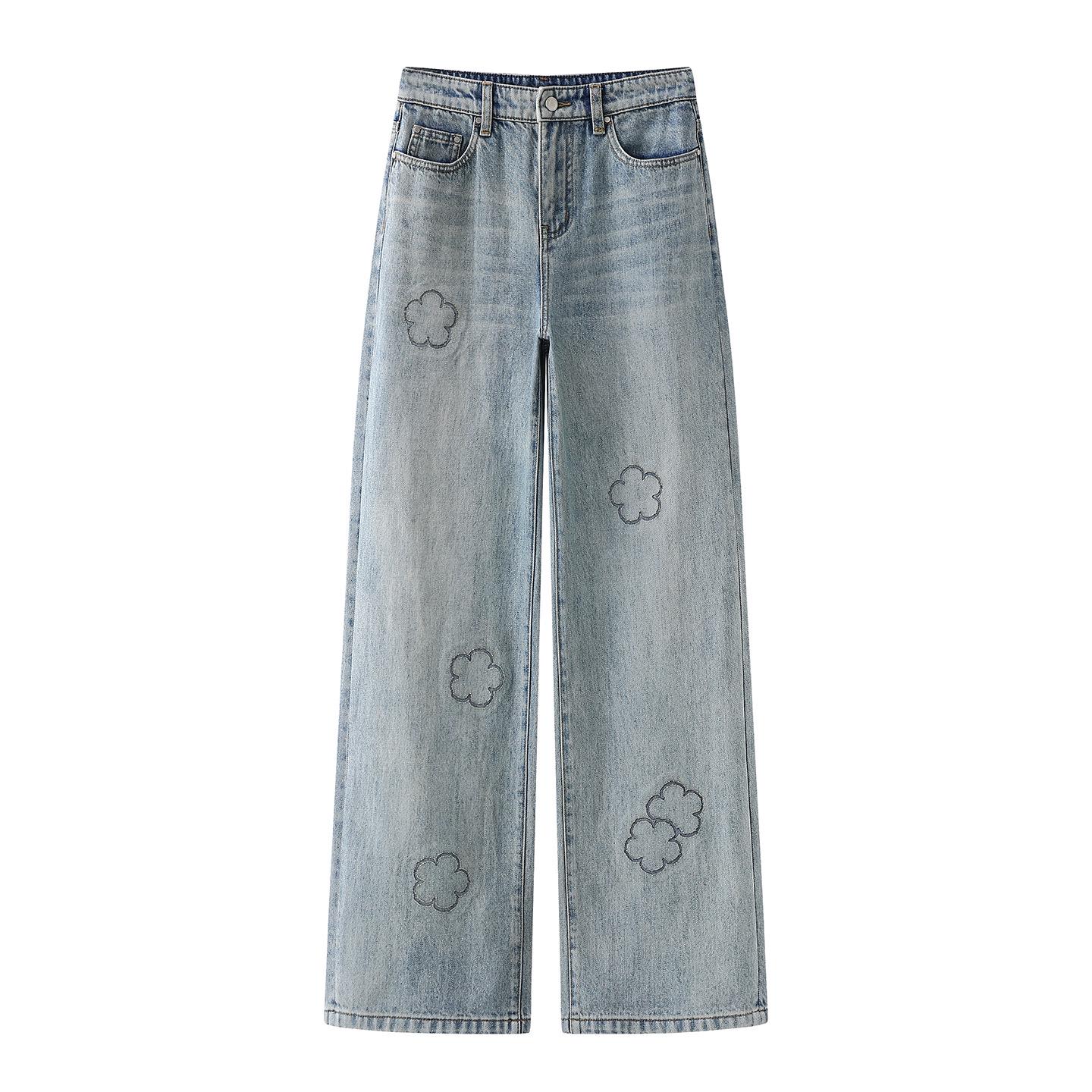 Spring 2026 Women s Floral Embroidered Straight-Leg Jeans S синий