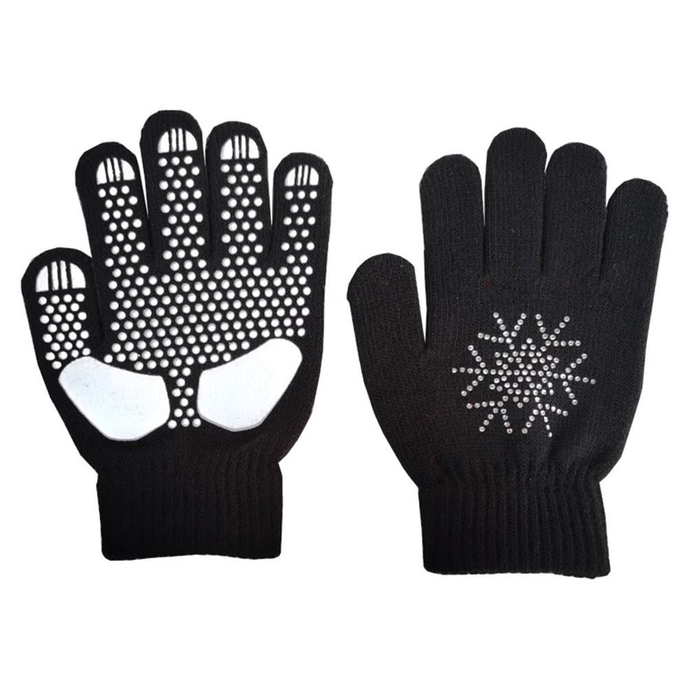 Cotton Lining Ice Skating Gloves Ski Gloves Elastic Cuffs Black