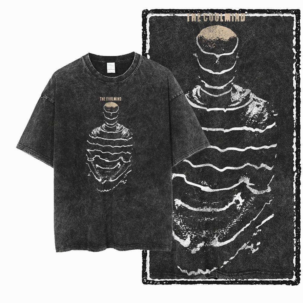 Retro Unique Graphic Printed Washed Distressed Big Size Black Cotton Unisexs Streetwear TShirt G