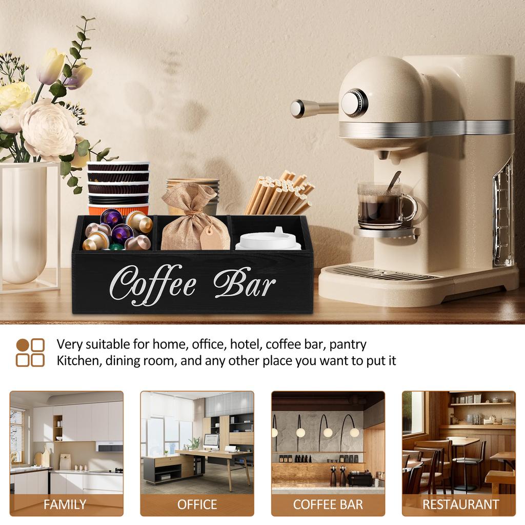 Wooden Coffee Rack Coffee Bar Organizer 5 Compartments Coffee Bar Accessories Vintage Coffee Storage Station Coffee Pods Holder
